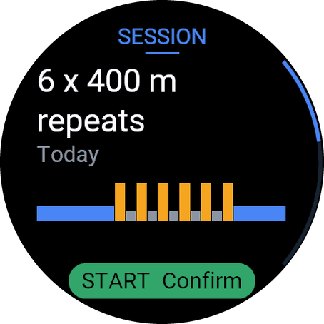 You confirm: The coach proposes the workout with its steps and paces. START schedules it in Garmin.